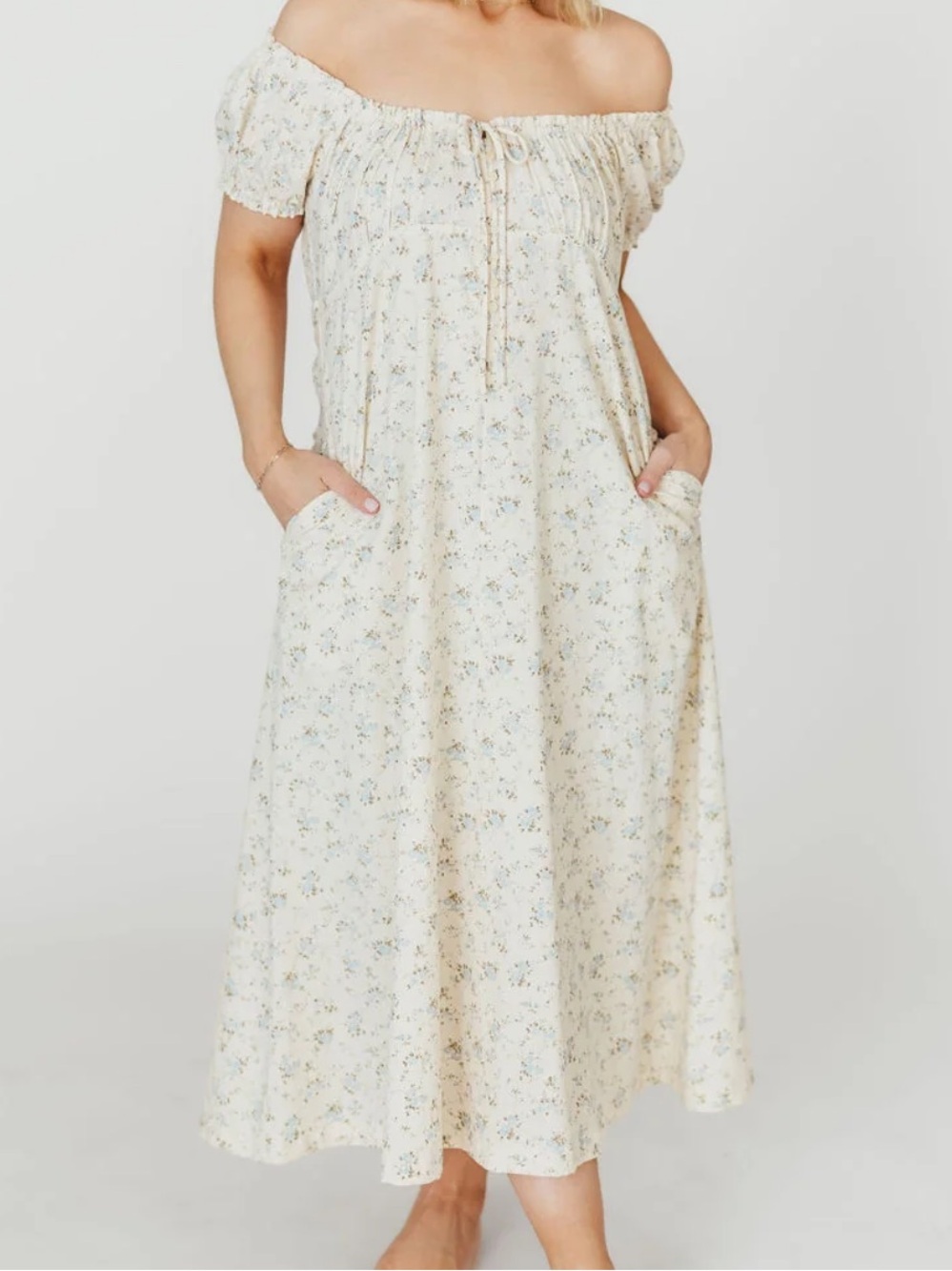 NWOT Worth Collective Marley Cotton Floral Midi Dress Ivory/Blue Size Medium - Picture 5 of 12